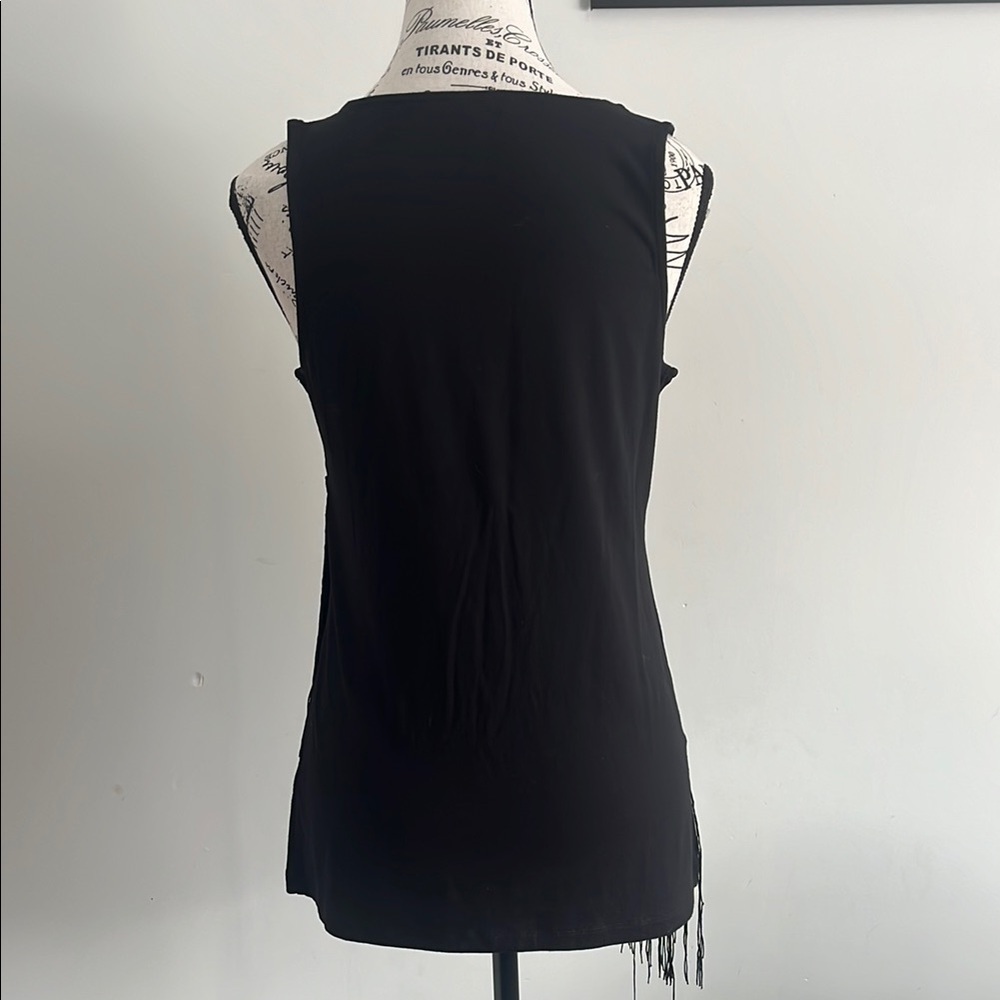 Yest Black Asymmetrical Fringe Tank Textured Minimal Size Small - Picture 5 of 6